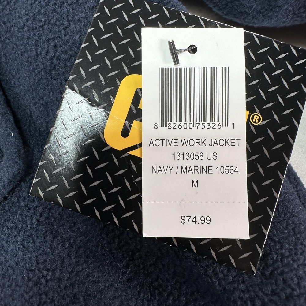 CAT Active Work Jacket Mens Medium Navy Blue Hooded Fleece Quilted Lined Durable - Picture 4 of 15